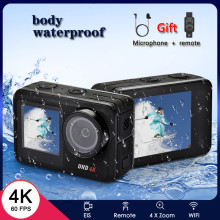 Action Camera Underwater 4K 60FPS 20MP Underwater Body Waterproof EIS WiFi Anti-shake Touch LCD Cam Sport Helmet Video Webcam