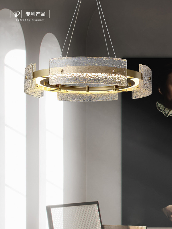 All-copper light luxury chandelier post modern minimalist atmosphere duplex stairwell villa living room glass chandelier