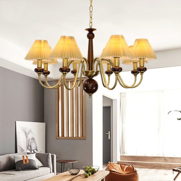 American-style imitation copper chandelier simple retro living room master bedroom Japanese-style homestay 6 lights wooden lamp