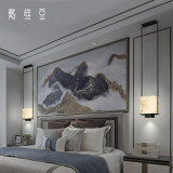 New Chinese tea room simple copper marble bedroom bedside long retro tea table bar staircase chandelier