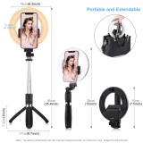 PULUZ LED Selfie Ring Light Bluetooth Selfie Stick with Tripod Stand for Live Broadcast YouTube Vlogging Phone Fill Lamp