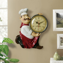 Vintage Wall Clock  home decoration Resin Chef Statue watch Mute Quartz Clock for living room Kitchen Wall Decor Hanging Clock