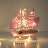 Wooden Sailboat Model With Light Caribbean Black Pearl Pirate Ship Boat Ornaments Mediterranean Office Living Room Home Decor