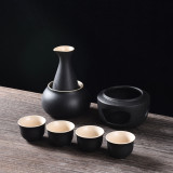 Ceramic Wine Cup Set for Japanese Sake Russian Spirits Warmer Include 4pc Sake Cups A Sake Bottle A Warmer Cup A Heating Stove