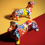 Painted Colorful Dachshund Dog Creative Home Modern Decoration Ornaments Living Room Wine Cabinet Office Decor Desktop Crafts