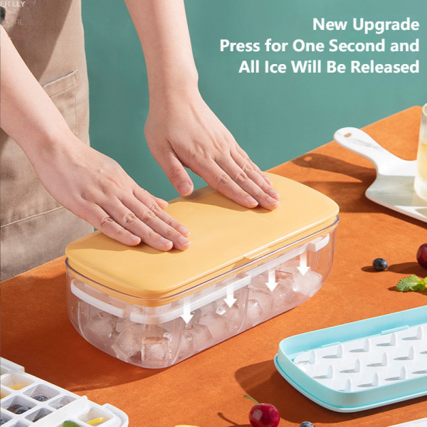 Press Type Silicone Ice Cube Mold with Lid Ice Storage Box Food Grade Container Creative Ice Tray Quickly Make Ice Container Set