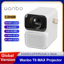 Wanbo T6 MAX Projector 4K 1080P Android 9.0 Mini Projector 550ANSI Lumens 2+16G 5G WiFi BT5.0 Projector AI Voice Home Theater
