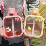 700ml Square Water Cup New Summer Kawaii Girls Plastic Diagonal Sports Bottle Children's Straw Cup Leak Proof Water Bottles