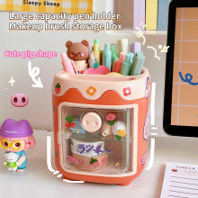 Cute Pig Pen Holder Office Desktop Decoration Creative Learning Stationery Storage Box  Kawaii Desktop Organizer Makeup Storage