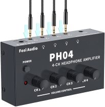 Fosi Audio PH04 4 Channel Headphone Amplifier Stereo Audio Amp with Power Adapter Ultra-Compact Portable Headphone Splitter