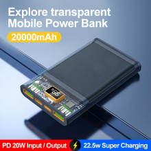 20000mah Transparent PD20w Power Bank 22.5w Super Quick Charging Portable Battery Mini PowerBank for Apple Xiaomi Huawei Samsung