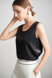 22 MM Camisole Women Silk Top Tank Premium Chinese Silk Charmeuse T-shirt Essentials Basic Casual Office Work Top Solid Black