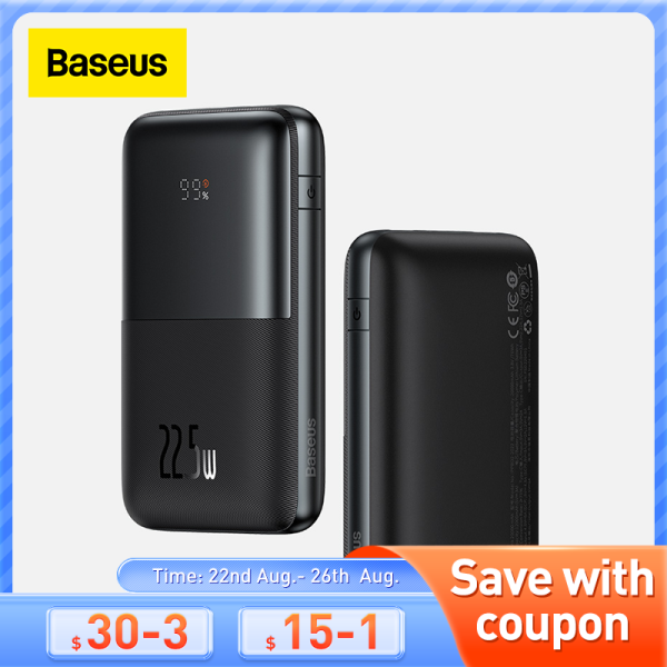 Baseus 10000mAh/20000mAh 22.5W Digital Display Fast Charging Power Bank, 3 Charging Port, For iPhone 12 13 Pro Max