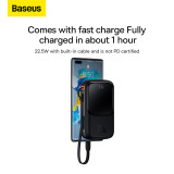 Baseus Power Bank Fast Charging with Built-in Cable, Digital Display Battery Capacity, 22.5W For Type-C Phone, 20W For iPhone