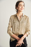 Leopard 19mm Women's Silk Blouse Lady Essentials Premium Chinese Silk Shirt Basic Casual Button Down Long Sleeve Office Work Top
