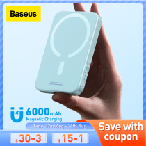 Baseus 20W Magnetic Wireless Charging 6000mAh Power Bank, 14.7mm Non-slip Silicone Casing, Fast Charging For iPhone 8-13 Series