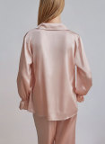 Classic French Style Pajama Set Women's Frilled Cuff Silk Pajama Set 100% Mulberry Silk Long Sleeve Pants Lounge Set Powder Pink
