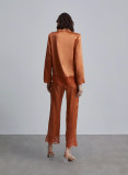 Original Design Romantic Women's Silk Pajama Set Lace Deluxe Lounge Set 16mm 100% Premium Chinese Mulberry Silk Sleepwear Orange