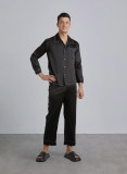 Original Men’s Steric Silk Pajama Set 22 MM Denim Like Sandwashed Premium Chinese Silk Long Sleeve PJs for Men Sleepwear Black