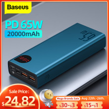 Baseus 65W Power Bank 20000mAh Portable Charging Powerbank Mobile Phone External Battery PD QC 3.0 Charger 22.5W Poverbank 20000