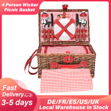 24PCS Handmade Picnic Basket Wicker Camping Picnic Basket Set for 4 Person with Waterproof Blanket knife Fork Outdoor Picnics