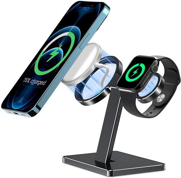 EWA 2 in 1 Wireless Charger Stand Aluminum Alloy Phone Holder Compatible with iphone13/12/Pro/ Max/Mini and Apple Watch 3/4/5/6