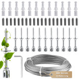 Stainless Steel Trellis Wire Plant Climbing Green Wall Mesh Professional 24m Rope 16 Holders Kits Fence Plants Anchoring Aid
