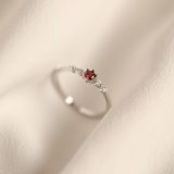 925 Sterling Silver French Simple Red Crystal Ring Women Small Cute Proposal 14k Gold Plated Jewelry Girlfriend Gift