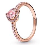 Authentic 925 Sterling Silver Pink Elevated Heart With Crystal Ring For Women Wedding Party Europe Fashion Jewelry