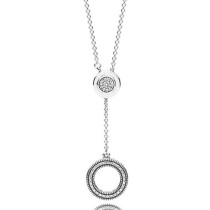 Authentic 925 Sterling Silver Moments Logo Signature Circle Sliding With Crystal Necklace For Women Charm Diy Fashion Jewelry