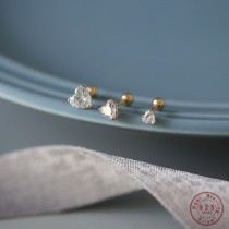 925 Sterling Silver Korean Sweet Simple Zircon Heart Stud Earrings for Women Girl Exquisite Jewelry Bijoux Accessories
