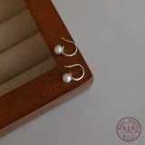 925 Sterling Silver Plated 14K Gold Shell Pearl Earrings for Women Korean Temperament Jewelry Accessories