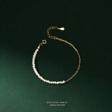 925 Sterling Silver Irregular Pearl Chain Asymmetric Splicing Bracelet for Women Light Luxury Jewelry Accessories