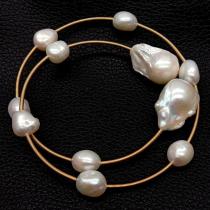 KKGEM Natural  Freshwater White Baroque Pearl 
 15x22mm Reborn keshi Pearl  Adjustable Bracelet classic for women