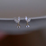 925 Sterling Silver French Simple Crystal Bud Stud Earrings Women Light Luxury Temperament Wedding Party Jewelry Gift
