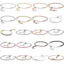 Authentic 925 Sterling Silver Rose Gold & Silver Moments Sliding Clasp Adjust Bracelet Fit Women Bead Charm Diy Fashion Jewelry