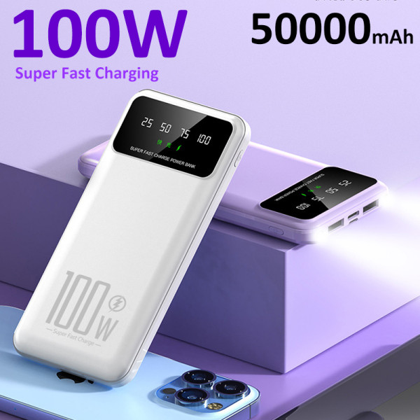 100W Power Bank 50000mAh Super Fast Charging for Huawei Samsung Portable EXternal Battery Charger for iPhone 15 Xiaomi Powerbank
