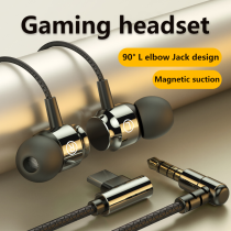 L Jack Magnetic Suction Wired Gaming Headset HiFi Bass Stereo 3.5mm Type-C Earphone Music Headset For Phone Computer Mic Headset