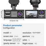 3 Channel Dash Cam Car DVR HD 1080P Dashcam DVRs Dual Lens Video Recorder Black Box with Rear View Camera 24H Parking Monitor