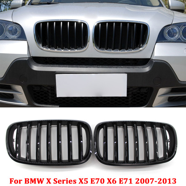 1 Pair Kidney Grille Gloss Black Front Kidney  Double Grill for BMW E70 X5 E71 X6 2007-2013 Car Accessories Coupe