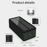 100000mAh Power Bank Magnetic Wireless Super Fast Charge 2.1A Solar Charging 4USB Powerbank For Xiaomi IPhone15 Portable Battery