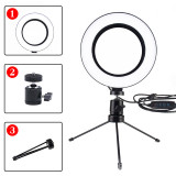 Ring Light Led 6 Inch Tripod 16cm Light For Photo And Video Three Color Circular Photography Fill Light Adjustable Portability