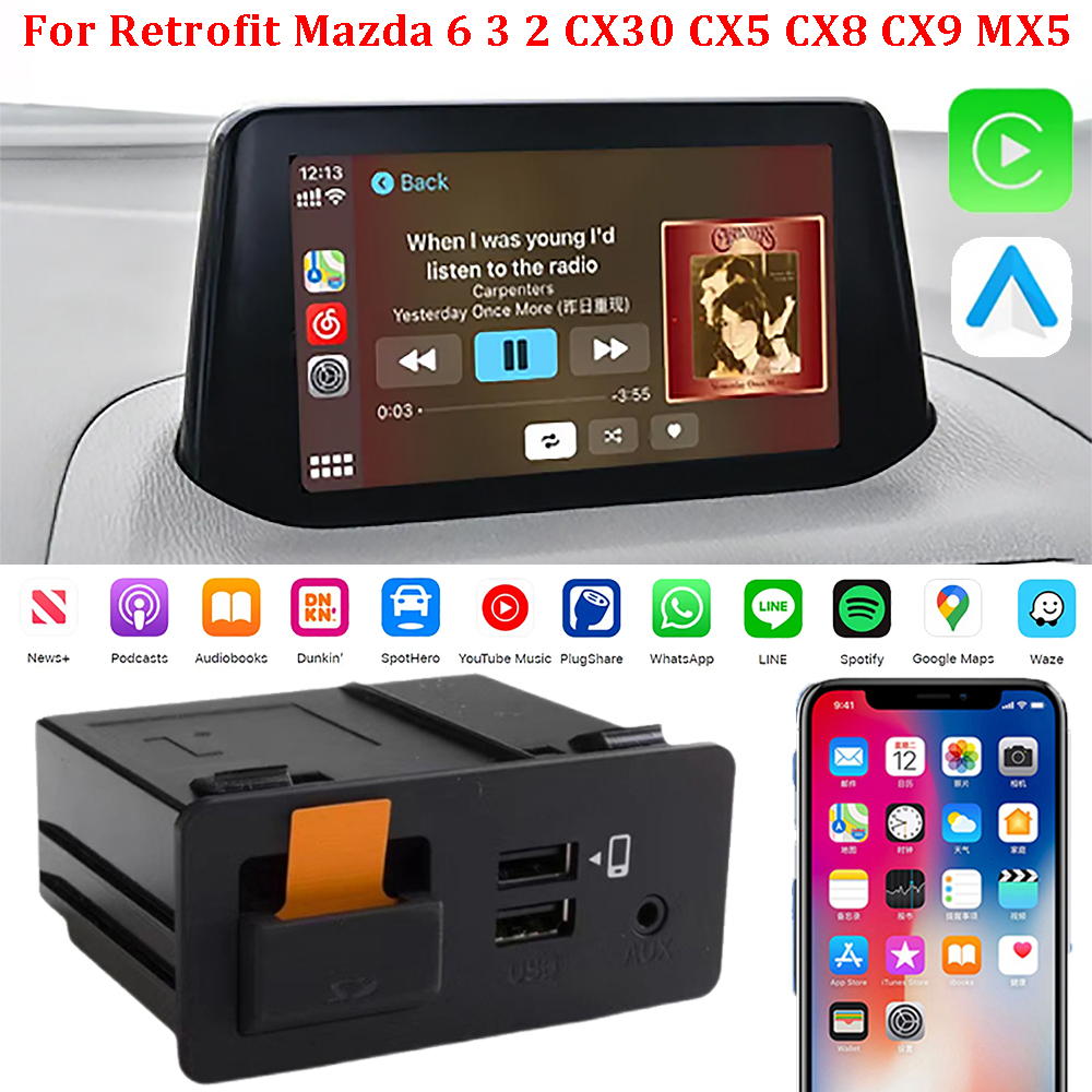 Wired Apple CarPlay Android Auto USB Adapter Hub for Retrofit Mazda 2 3