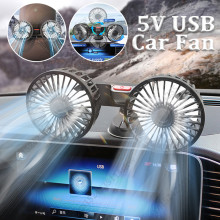 5V USB Car Fan Cooling Dual Head Car Fan 3 Speeds Wind Regulation Adjustable 360° Rotation Auto Cooler Air Fan Car Accessories
