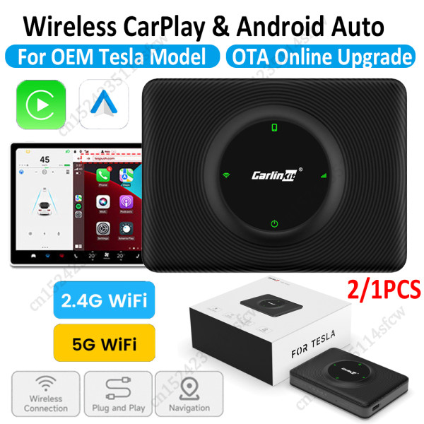 CarlinKit T2C Wireless CarPlay For Tesla Model 3 X Y S Car Play AI Box Wireless Android Auto Dongle 2.4G 5G WiFi BT Auto Connect