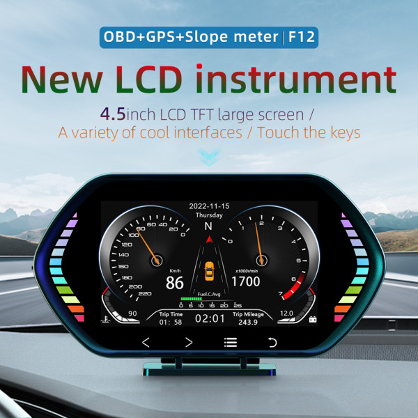 F12 F15 Car HUD OBD2 GPS Dual System Head Up Display LCD Digital Car Speedometer Overspeed Alarm Auto Electronics Accessories