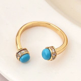 Top European Jewelry Rose Gold Rotable Gem Ring for Women Luxury Malachite Red Agate Turquoise Fashion Trend Party Gift