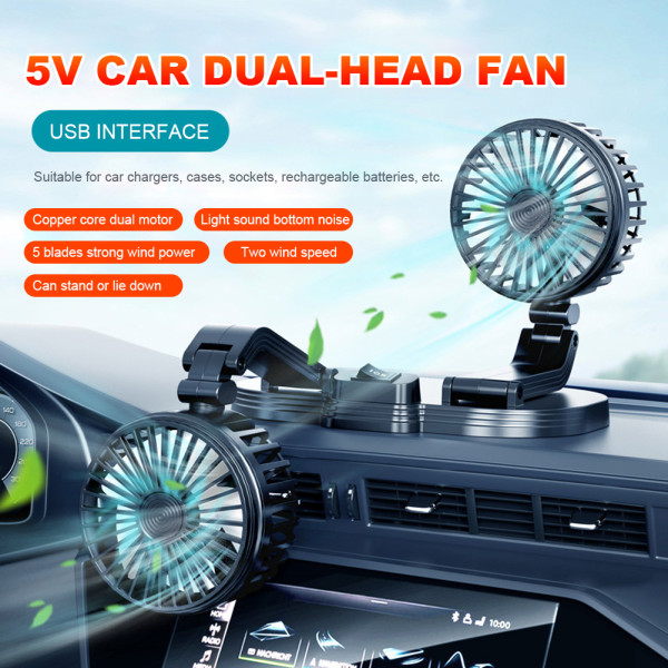 5V 12V 24V Car Electric Fan Dual Head USB Vehicle Fan 2 Speeds Adjustable Cooling Air Fan Low Noise Summer Car Truck Airflow Fan