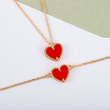 Europe's top quality rose gold red chalcedony heart-shaped necklace bracelet set women's fashion luxury brand jewelry