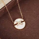 Hot Selling Brand Jewelry Rose Gold Inlaid Natural Stone Round Cross Necklace Women's Fashion Elegant Temperament Party Gift
